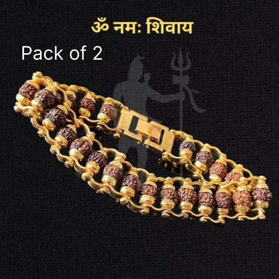 Genuine Paanch Mukhi Modern Rudraksha Bracelet with Gold Plating (Pack of 2)