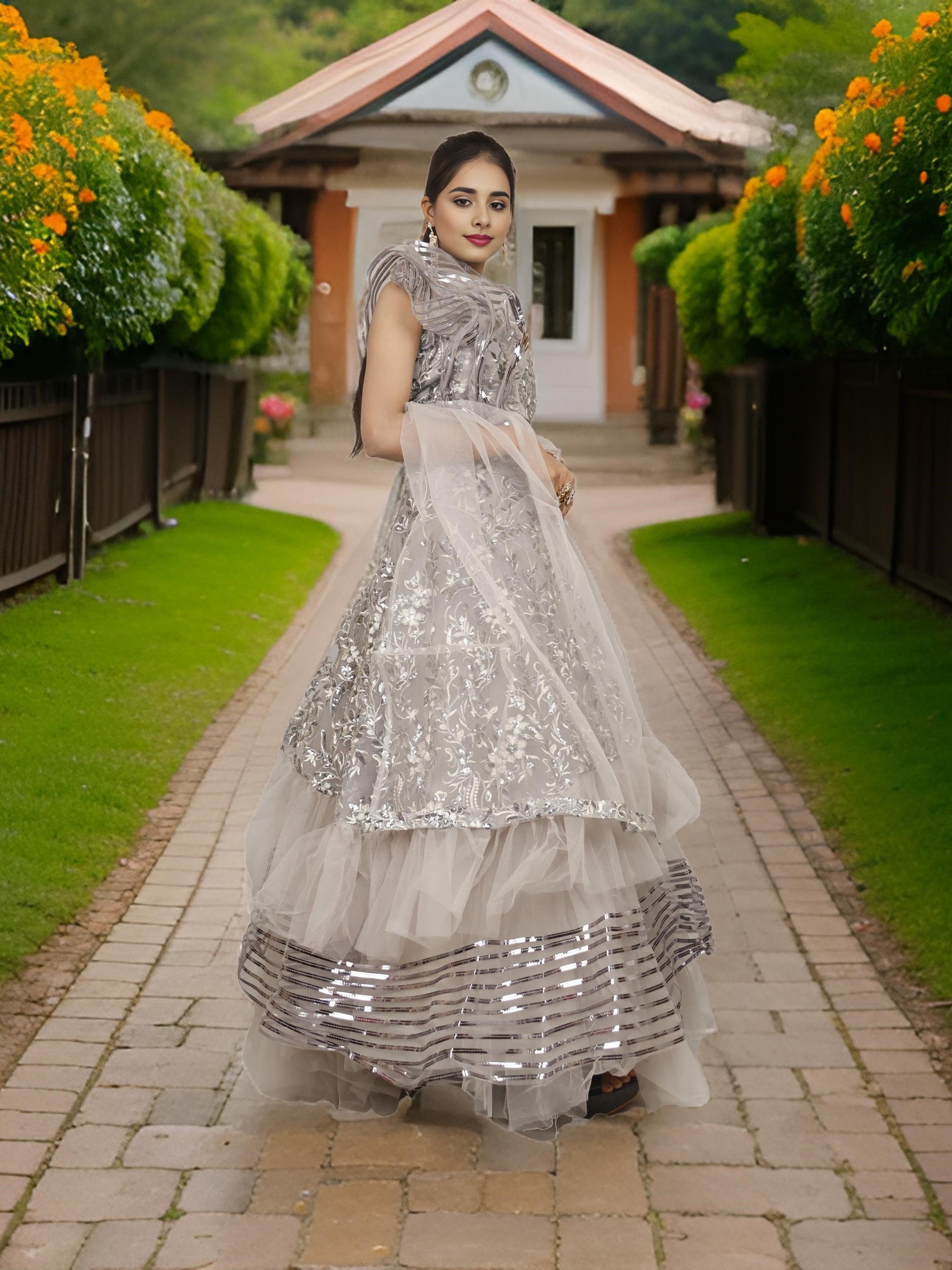 Sequins & Embroidered Lehenga Choli Set-5
