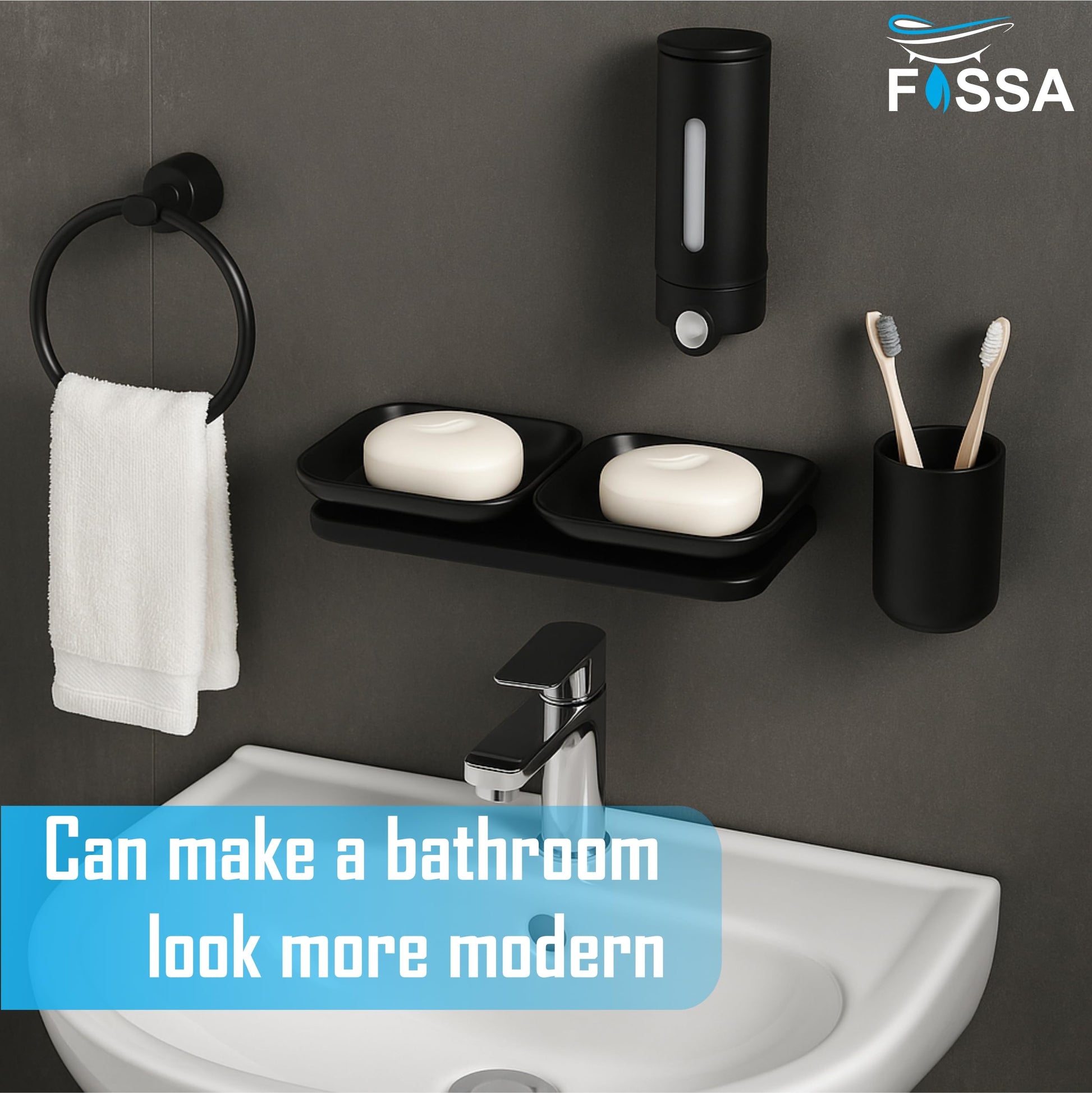 Fossa Classic Ceramic Unbreakable Wall Mounted Double Soap Dish for Bathroom – Soap Holder with Self-Drain, Rust-Proof & Space-Saving Design | Modern Bathroom Accessories (Black)-4