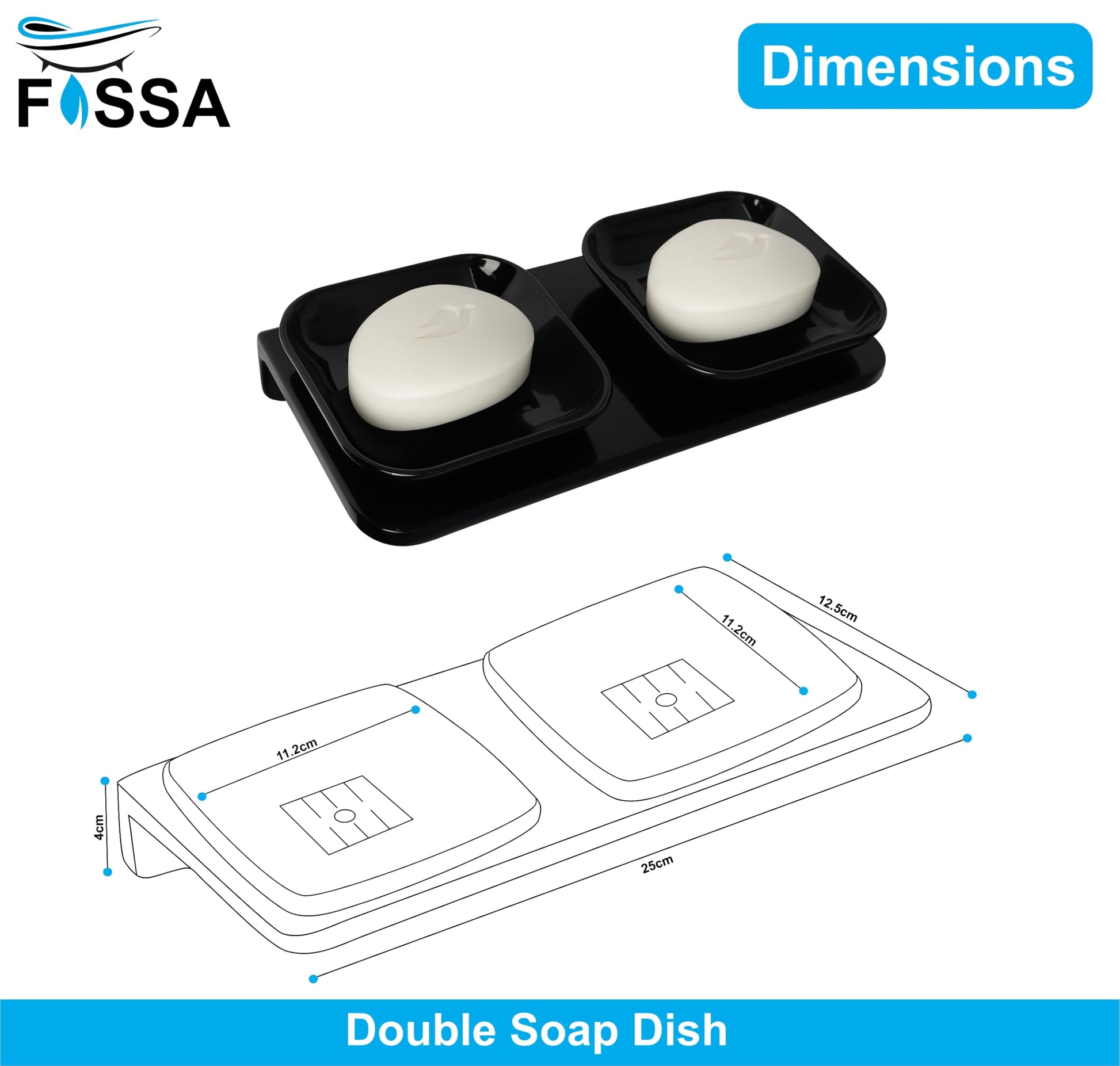 Fossa Classic Ceramic Unbreakable Wall Mounted Double Soap Dish for Bathroom – Soap Holder with Self-Drain, Rust-Proof & Space-Saving Design | Modern Bathroom Accessories (Black)-1